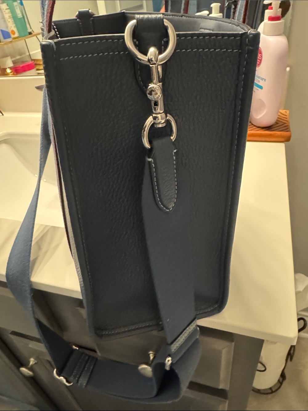 Coach Blue Leather Tote with Red-Trim Straps - Picture 5 of 5